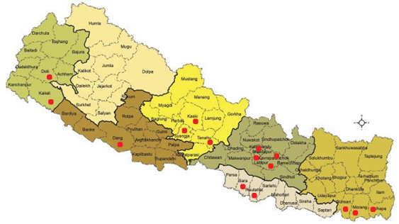 A map showing red dots at different locations.