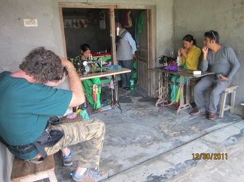 People with disabilities learning to sew