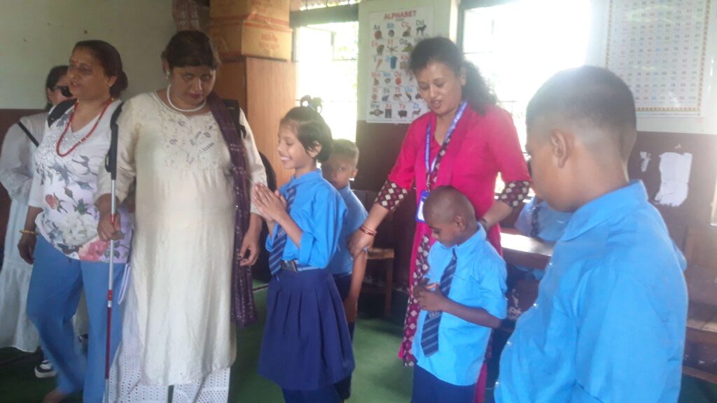 Participants visit to Purwanchal  Gyanchakshu School Inclusive child clubs and school teacher explaining the child club