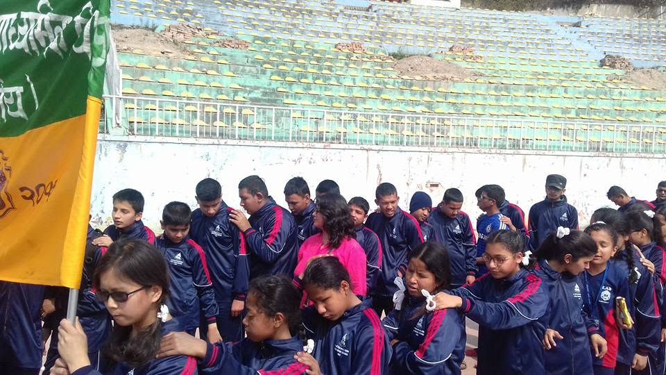 The blind students are on procession at Dasha stadium at tripureswor, Kathmandu